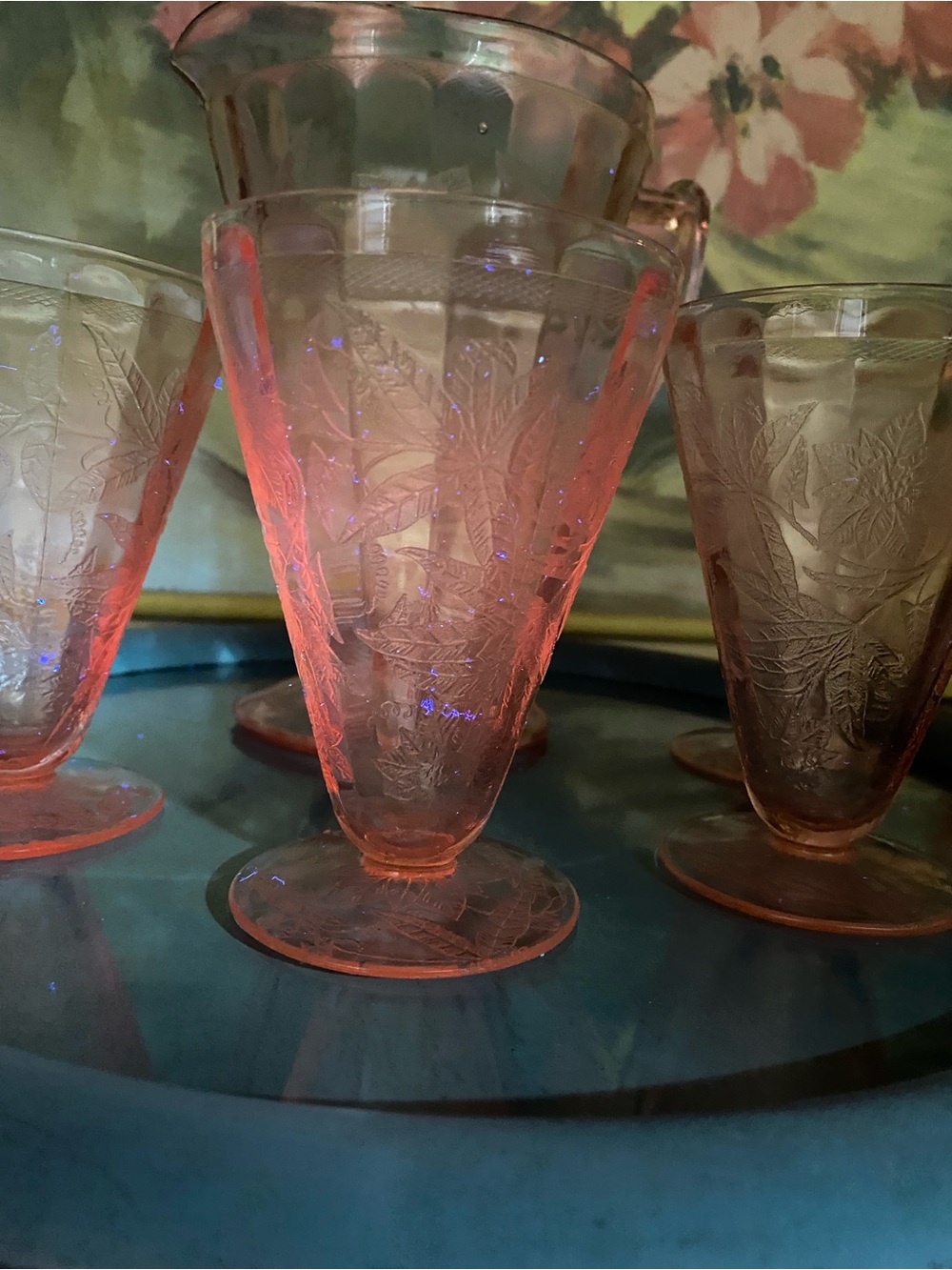 Pink Depression Pitcher “Floral” Set - Picture 4 of 10